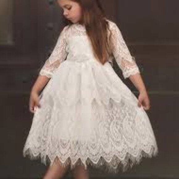 TRISH SKULLY Child Bella Rafaela Dress & Belt Set ANTIQUE WHITE Size 5 - Picture 1 of 11